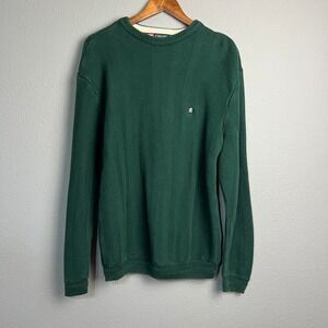 Chaps EST. 1978 Green Cotton Y2K Knit Sweater Crew Neck Herringbone Mens Large‎